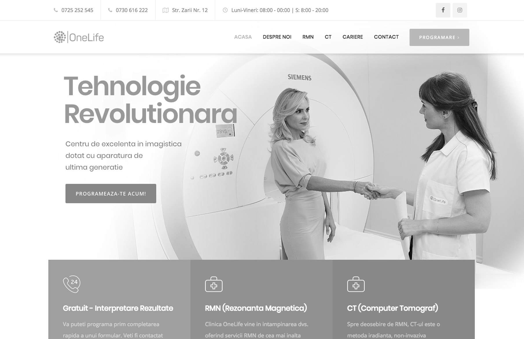 screenshot website Clinica OneLife
